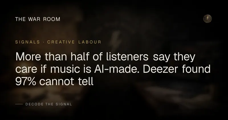 More than half of listeners say they care if music is AI-made. Deezer found 97% cannot tell